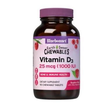 Imagem de BlueBonnet Nutrition Terra Doce Vitamina D3 1000 UI Comprimidos Mastigáveis, Framboesa,...