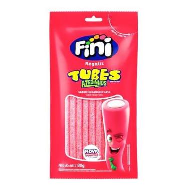 Imagem de Bala de Gelatina Tubes Azedinhos Sabor Morango Fini 80g, 1 unidade, Mo