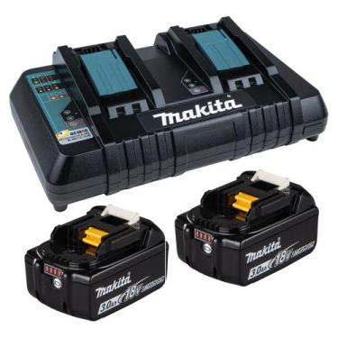 Imagem de Kit Carregador Duplo DC18RD 127V + 2 Baterias 18V 3Ah - MAKITA