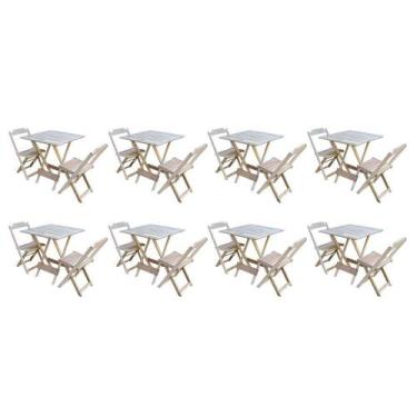 Imagem de Kit 8 Jogos De Mesa Dobravel Com 2 Cadeiras De Madeira 70x70 Ideal Par