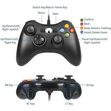 Imagem de Controle com Fio Techbrasil Compatível Xbox 360 e PC com Vibração, Analógico, 12 Botões...