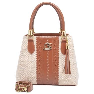 Imagem de Bolsa Feminina OEM Paris em Couro Sintético 18x10x23cm Caramelo com Alça Transversal Re...