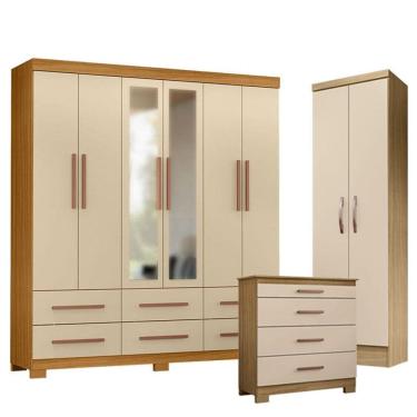 Imagem de Guarda Roupa Casal New Kansas com Espelho com Cômoda 4 Gavetas New e Multiuso New Egito...