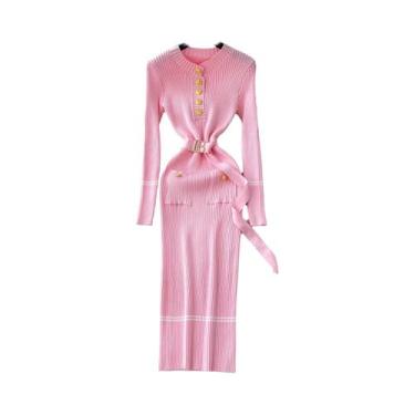 Imagem de Vestido Feminino Chique De Tricô Para Outono/Inverno Com Cinto Elegant