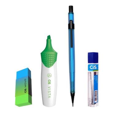 Imagem de Kit Lapiseira Neon 0.7 Azul +Borracha + Grafite + Vista Vd - Cis