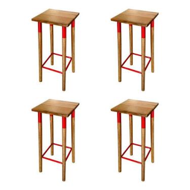 Imagem de Kit 4 Banquetas Bistro Industrial Colors Ferro e Madeira Maciça - Verm