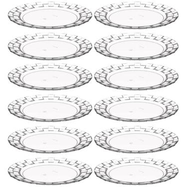 Imagem de Conjunto 12 Pratos Médios Plástico Transparente para Servir Sobremesas Lanches