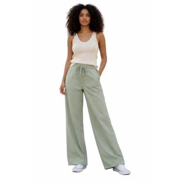 Imagem de Calça Jeans Feminina Sarja Pantalona Cintura Alta Cor:Verde MentaGêner