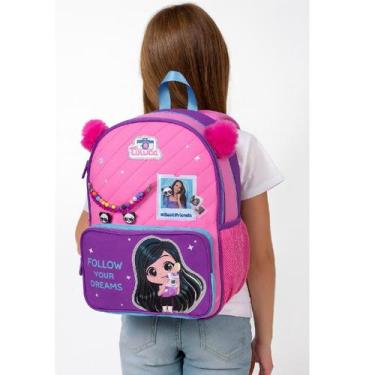 Imagem de Mochila Escolar De Costas Infantil Luluca Pompom Penduricalho, Rosa
