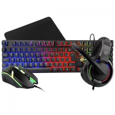 Imagem de Kit 4 Em 1 Teclado Mouse Headset Mousepad Kalkan Odin Lite Led Rainbow