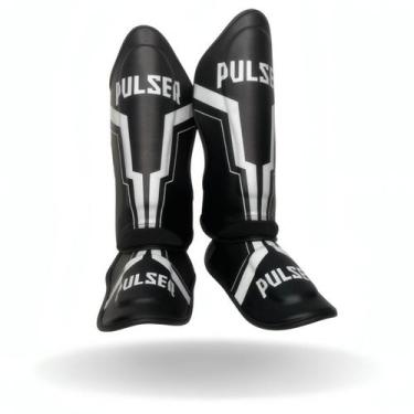 Imagem de Caneleiras de Proteção Muay Thai 30 mm Preto Iron Branco Pulser Tamanh