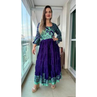 Imagem de Vestido Longo Indiano Estampado Toque De Seda-cod.ldr-174 - Aleci Fash