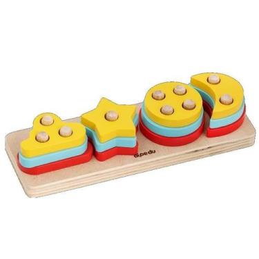 Imagem de Brinquedo Educativo Prancha de Seleção 4 Colunas Madeira 12 Peças BRW