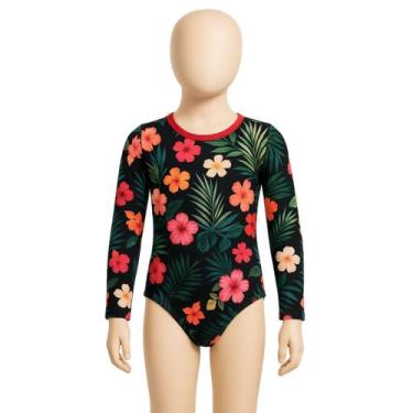Imagem de Maiô Infantil Manga Longa Estampado Floral Tropical Proteção - anjo da