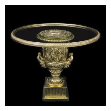 Imagem de Mesa Lateral 95cm Grego c Alças Folha Ouro T Vidro - LUXdécor