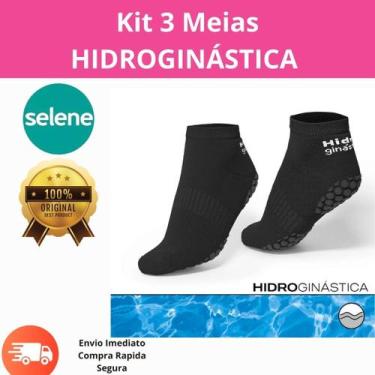 Imagem de 3 Pares  Meia Hidroginástica Antiderrapante Selene Original, Preto, 34