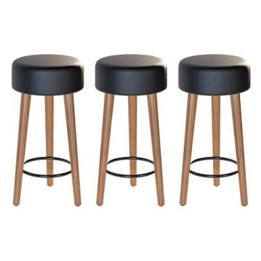 Imagem de Kit 03 Banquetas Baixa Cozinha Paris Estofada D-33 Pés de Madeira Rosq