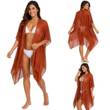 Imagem de Saída De Praia Feminina Kimono Transparente Brilho Piscina - - anjo da