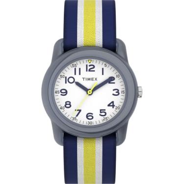 Imagem de Relógio Timex Boys TW7C05800 Time Machines, listras azul/amarelas, pulseira de tecido elástico