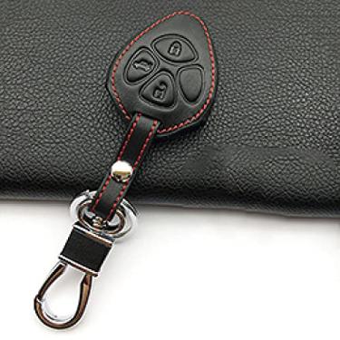 Imagem de YJADHU Couro masculino feminino porta-chaves porta-chaves capa do porta-chaves do carro, adequado para Toyota Tarago RAV4 Corolla Camry Celica Avalon 3, preto 2