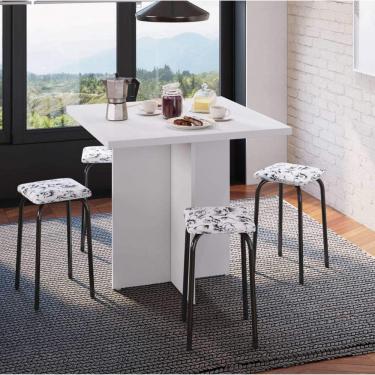 Imagem de Conjunto Mesa e 4 Bancos Estofados Verona Bona Vita Móveis Branco/Preto