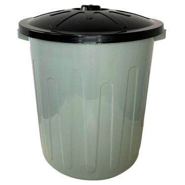 Imagem de Lixeira Plástica Redonda 30Lts C/ Tampa Área de Lazer Cinza