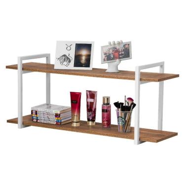 Imagem de Nicho Sala e Quarto Branco com Prateleiras Amadeirado 120cm