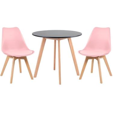 Imagem de Mesa Redonda 80 Cm Preto + 2 Cadeiras Leda Rosa Claro Mesa Preto Com Cadeiras Rosa Claro