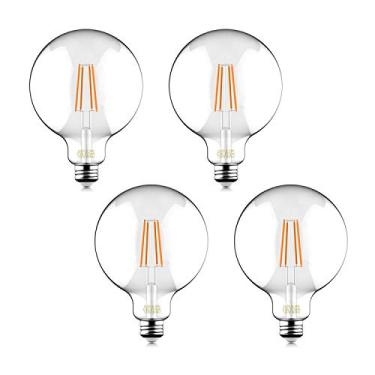 Imagem de Helloify Lâmpadas de filamento Edison, LED vintage, de 5,5 W, regulável, equivalente a 60 W, 500 lúmens, vidro transparente, branco suave 2700K, base de parafuso E26, pacote com 4