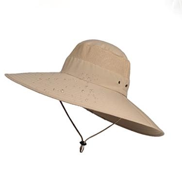Imagem de Chapéu de pesca sol de aba super larga de 6 pol. malha respirável chapéu de proteção solar Safari UPF50+ à prova d'água para caminhadas acampar jardinagem (Cáqui)
