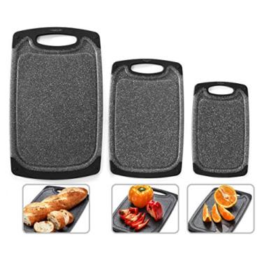 Imagem de Home & Kitchen Essentials Conjunto de tábua de corte de 3 peças. Reversível, cinza granito marmorizado, livre de BPA, seguro para lava-louças, alça de fácil aderência e não porosa com sulcos de suco