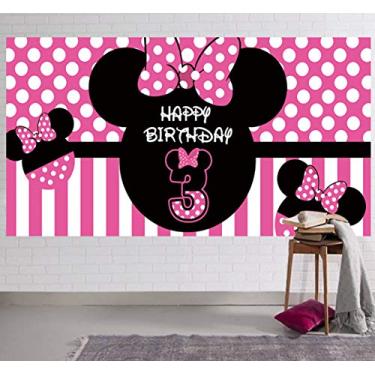 Imagem de Pano de fundo Minnie 3rd Birthday Banner Minnie 3rd Birthday Supplies Decoração Minnie Terceiro Aniversário Fundo (2 x 1 m)