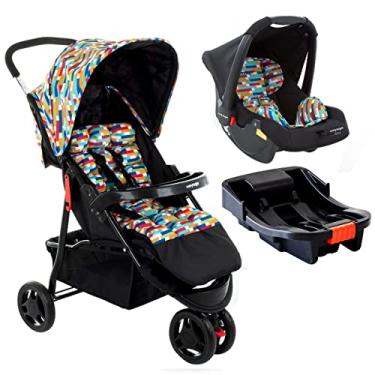 Imagem de Kit Carrinho Bebê 3 Rodas Reclinável Até 15kg Delta Trio PRO Colorê + Bebê Conforto + Base Voyage