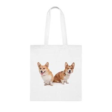Imagem de Pembroke Welsh Corgi Dog Tote Bag, Pembroke Welsh Corgi Dog Gift, Pembroke Welsh Corgi Dog Aniversário Bolsa de Ombro Pembroke Welsh Corgi Cão, Sacola Reutilizável para Cachorro Pembroke Welsh Corgi, Branco