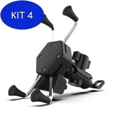 Imagem de Kit 4 Suporte Celular Moto Com Carregador Universal Usb