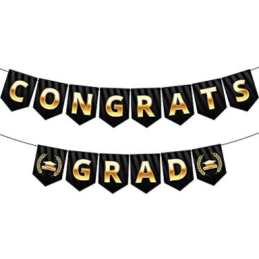 Imagem de Faixa de formatura 2021 "Congrats Grads" - No DIY, 3,5 m | Faixa de graduação de parabéns | Decorações de formatura 2021 preto e dourado | Faixa de graduação de parabéns para decoração de formatura da turma de 2021