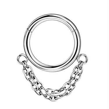 Imagem de Argola de aço cirúrgico para cartilagem de 8 mm, argola de hélice de corrente dupla, joia de prata, lóbulo de orelha, 16 g, 8 mm, argola de piercing, Metal, não conhecido
