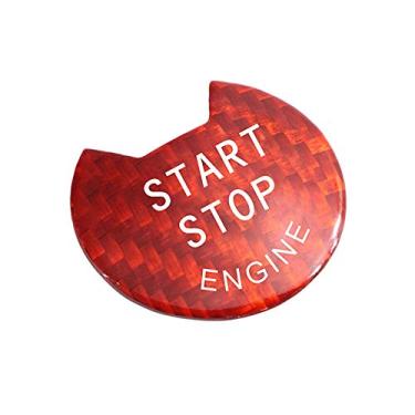 Imagem de Adesivo de fibra de carbono vermelho motor Iniciar botão de parada decoração capa sem chave motor partida parar botão de partida capa protetora - vermelho brilhante fibra de carbono real