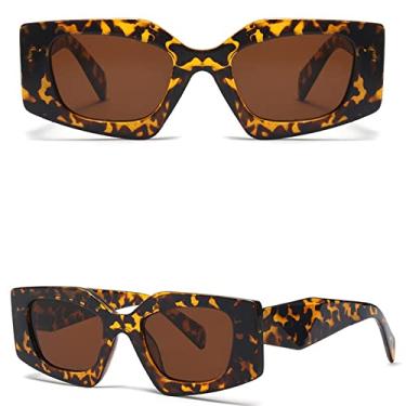 Imagem de Tendências Óculos de Sol Quadrado Azul Feminino Designer de Luxo Grande Retângulo Óculos de Sol UV400 Armação Geométrica Óculos de Moda, Chá de leopardo C5, tamanho único