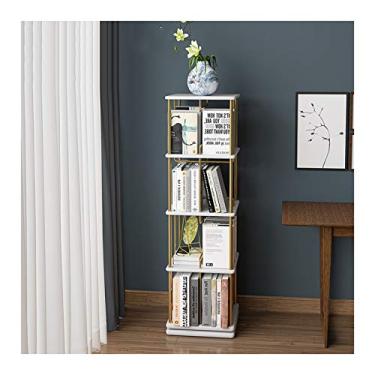 Imagem de Estante de madeira giratória estante de livros design humanizado quadrado multicamadas estante de armazenamento multifuncional doméstico prateleira quarto armário de cabeceira para estante de livros de escritório doméstico (cor: ouro, tamanho: 4-