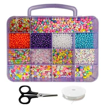 Imagem de Kit Miçangas Infantil Entremeio Coloridos Smile Fio de Fimo Letras Coloridas Perolas Maleta 2900 Pçs Para Pulseira Colar