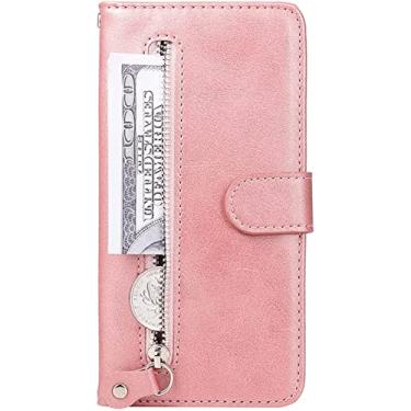 Imagem de HOUCY Capa para iPhone 13/13 Mini/13 Pro/13 Pro Max, capa de telefone de carteira flip de couro de alta qualidade com fecho magnético, função de suporte e slots de cartão (cor: rosa, tamanho: 13pro max 6,7 polegadas)
