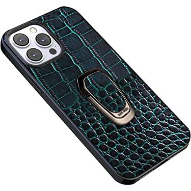 Imagem de HOUCY Capa para iPhone 14 Pro Max com suporte de anel, textura de crocodilo clássica couro genuíno TPU silicone capa protetora fina híbrida para iPhone 14 Pro Max (Cor: azul)