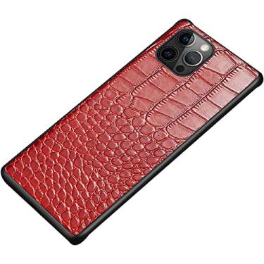 Imagem de MAALYA Capa de couro genuíno para iPhone 14/14 Plus/14 Pro/14 Pro Max, textura de crocodilo clássica premium couro real TPU silicone capa protetora fina híbrida (Cor: vermelho, Tamanho: 14Plus)