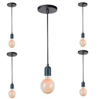 Imagem de Kit 5 Luminárias de Teto Pendente Cabo liso de 2 Metros