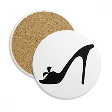 Imagem de Salto alto preto padrão silhueta flor porta-copos cerâmica porta-copos suporte caneca pedra absorvente para bebidas presente 2 peças