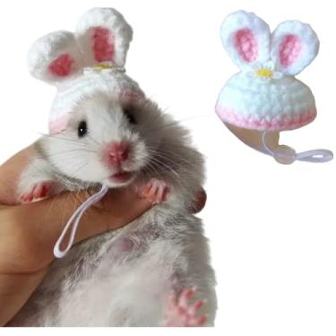 Imagem de Chapéu de hamster mini animais pequenos com alça ajustável adoráveis chapéus pequenos de malha à mão para lagarto, porquinho-da-índia réptil roupas de festa de Natal acessórios de fantasia (G, médio)