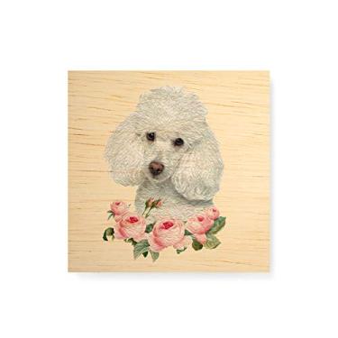 Imagem de Arte Maníacos Quadro Decorativo em Madeira Poodle Flores - 30x30cm
