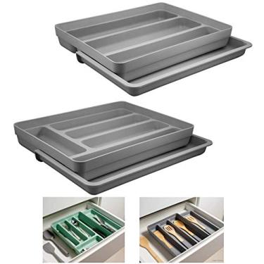 Imagem de Kit 2 Organizador Gavetas Talheres Extensível Porta Talher Utensílios Cozinha Logic - Ou - Chumbo