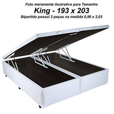Imagem de Cama Box Baú King Size em Corino Branco com Pistão - 193x203